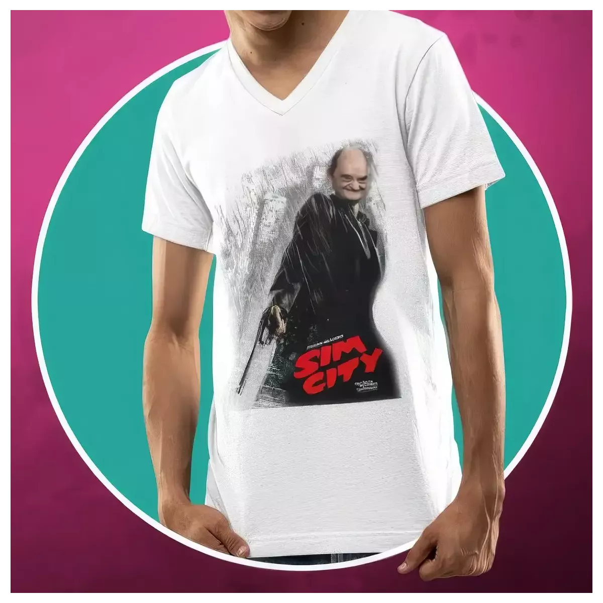 SIM CITY t-shirt homme col V 100% coton 190g/m²